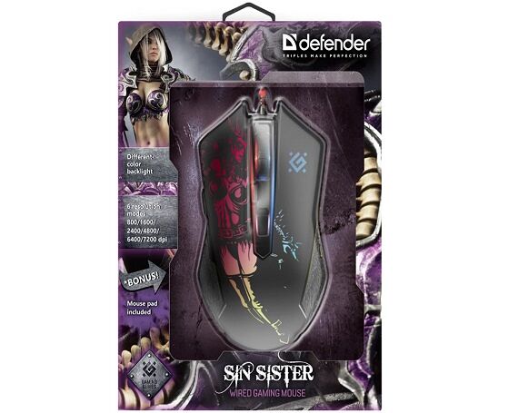 Проводная игровая мышь Defender Sin'Sister GM-933, 6 кнопок,7200dpi