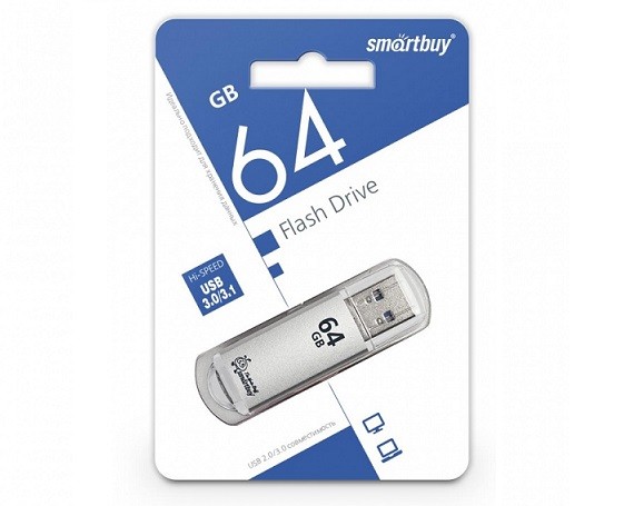 USB-Flash 64GB Smart Buy V-Cut серебро (USB 3.0)