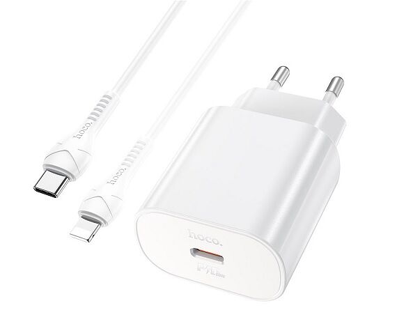 СЗУ-1USB-C Hoco N22, PD 25W + кабель Type-C to Lightning белый