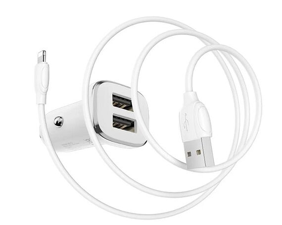АЗУ-2USB Borofone BZ12 2.4A + кабель USB-Lightning белый