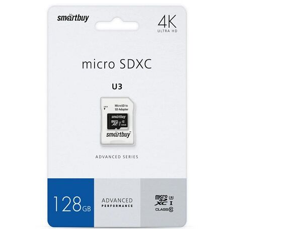 Карта памяти MicroSDXC "SmartBuy" 128GB U3 V30 A1 + SD