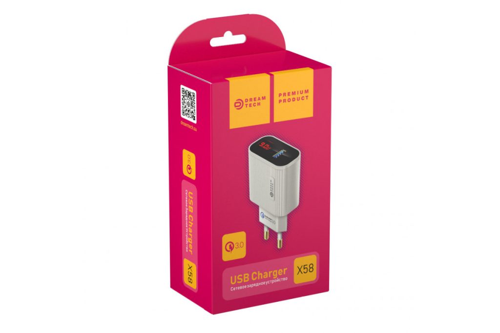 Сетевое зарядное устройство Dream X58 QC 3.0, на 1 порт USB, белый, 2,4А