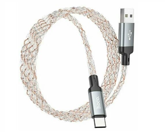 Кабель HOCO U112 Type-C - USB светящийся, серый, 1,2м