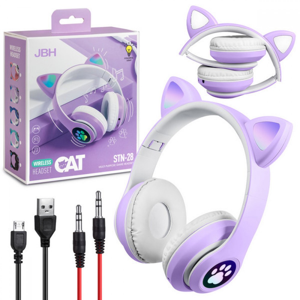 Беспроводные наушники со светящимися ушками Wireless Cat STN-28 Фиолетовые