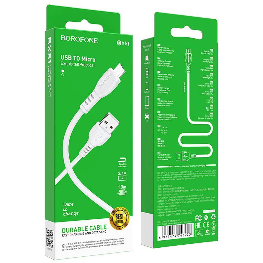 Кабель Borofone BX51 MicroUSB белый
