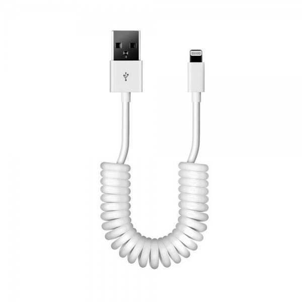 Кабель SmartBuy Lightning 2А спиральный белый 1м
