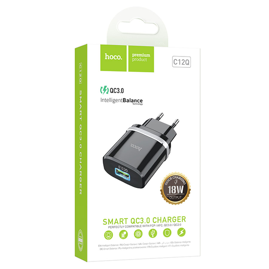 СЗУ-1USB Hoco C12Q QC3.0 черный