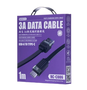 Кабель Remax RC-C086 Type-C - USB черный, 3A, 1м