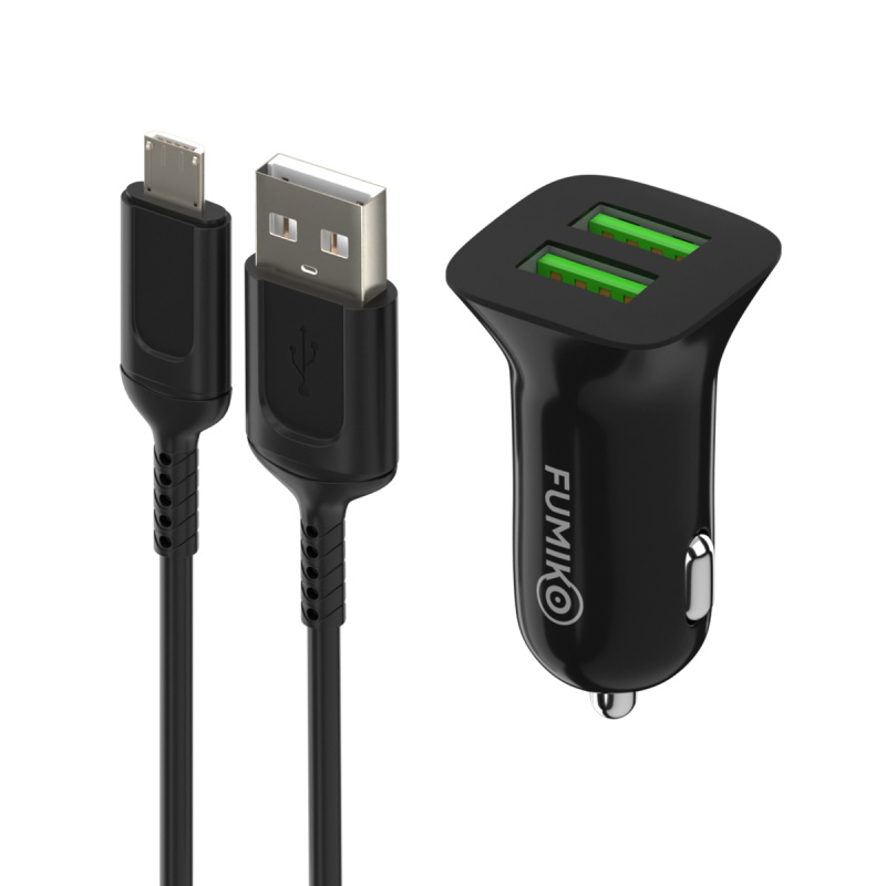 АЗУ-2USB Fumiko CC06 2.4A + кабель MicroUSB черный