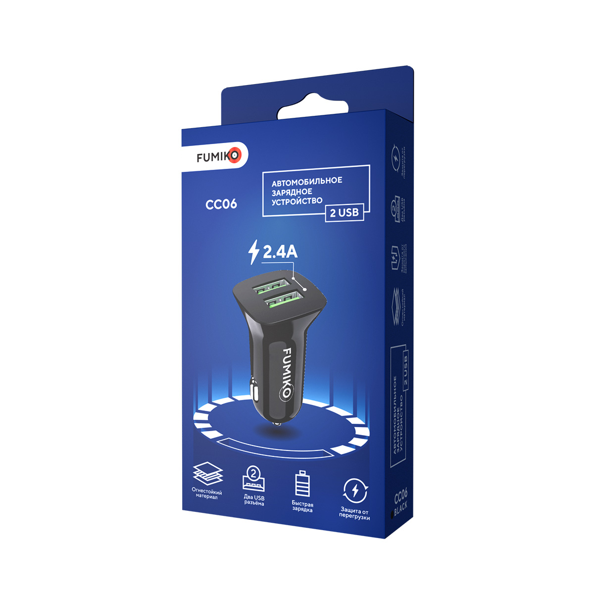 АЗУ-2USB Fumiko CC06 2.4A + кабель Type-C черный