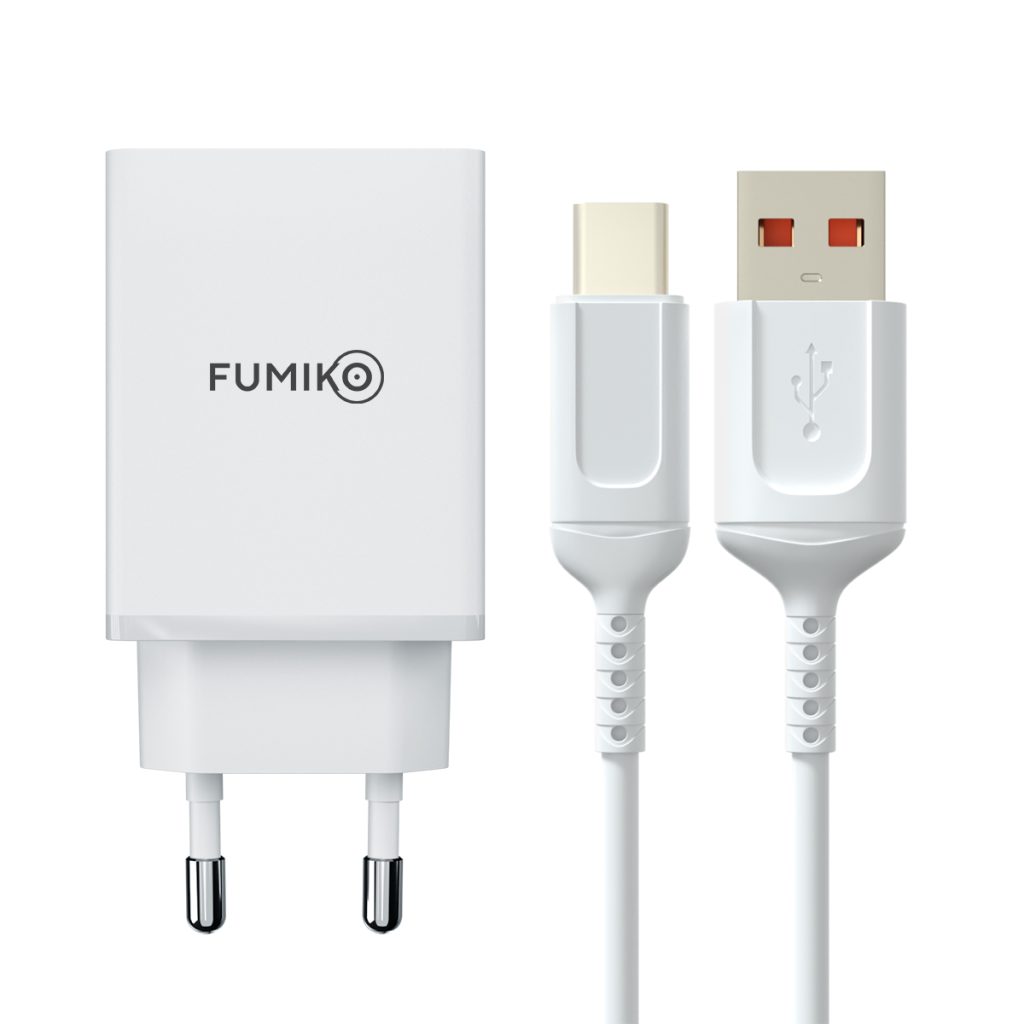 Зарядное устройство FUMIKO CH13 2USB 2.4А c кабелем Type-C белое