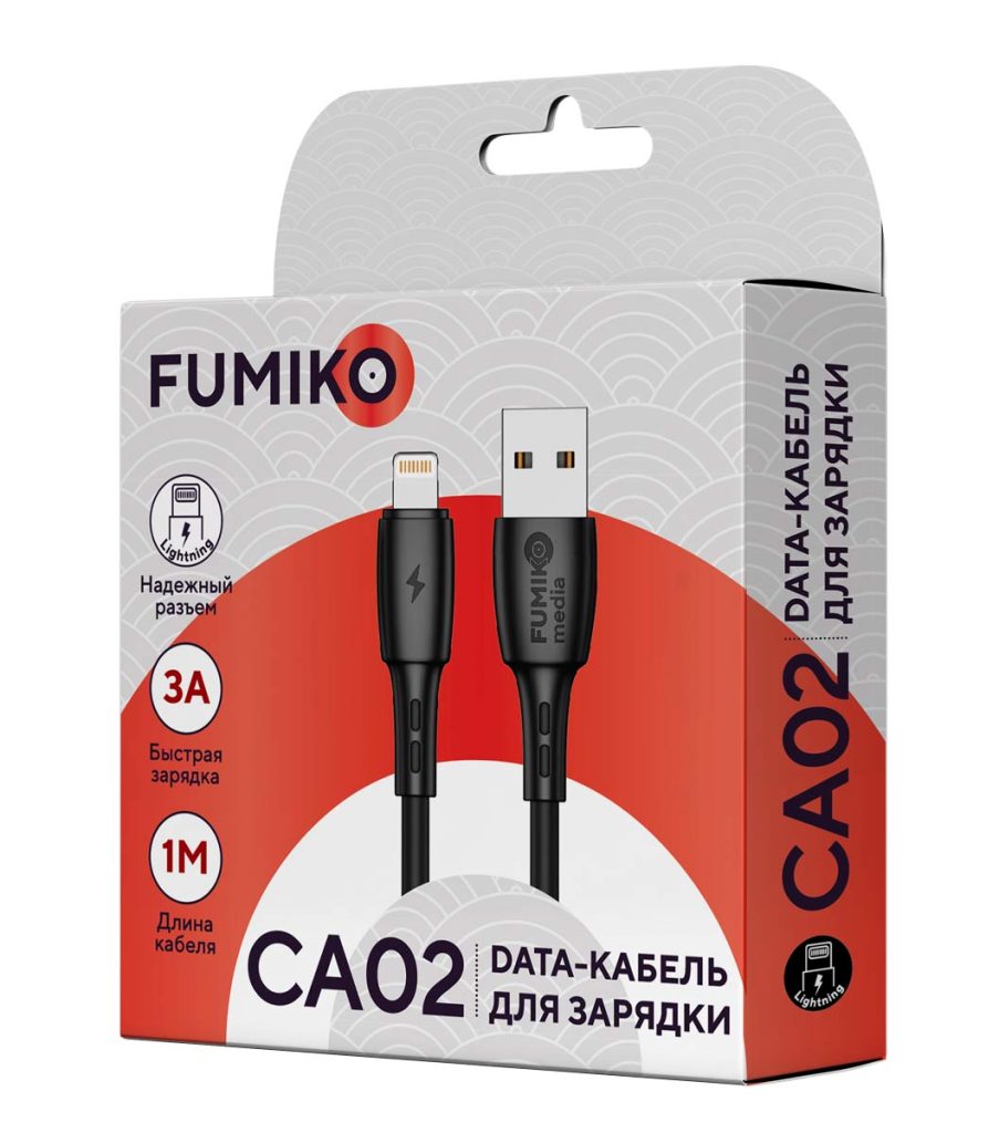 Кабель Fumiko Lightning 3А CA02 черный 1м