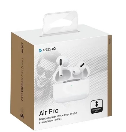 Bluetooth стереогарнитура Deppa AirPro2 белая (Зарядный футляр 300mAh)