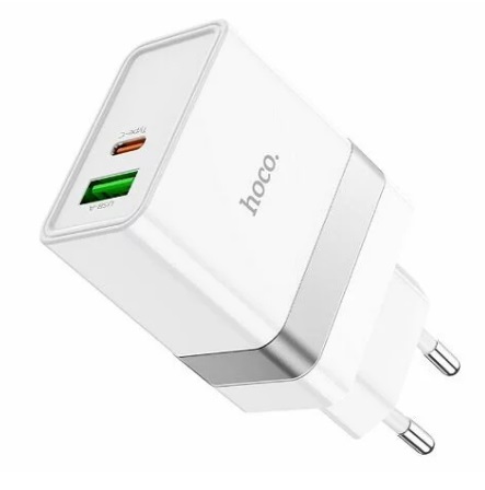 СЗУ-1USB + 1USB-C Hoco N21, PD30W, QC3.0 белый