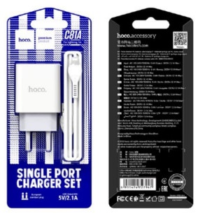 Сетевое ЗУ HOCO 1USB + USB Lightning C81A белое