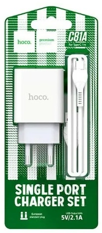 Сетевое ЗУ HOCO 1USB + USB Type-C C81A белое