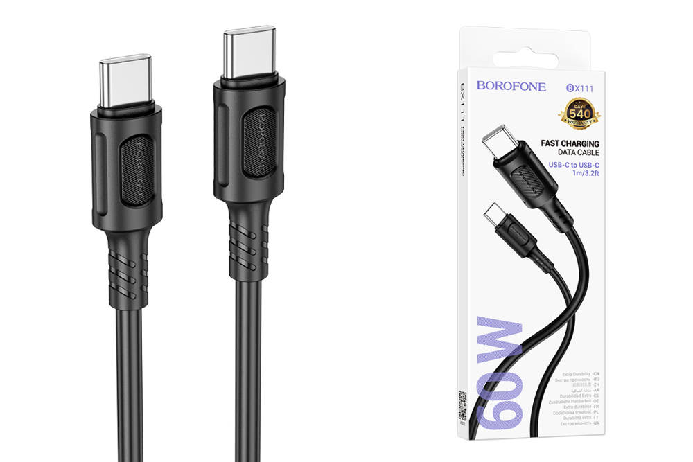 Кабель USB Type-C - USB Type-C BOROFONE BX111, (черный) 1м, 60W
