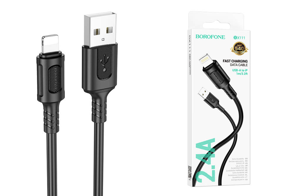 Кабель USB - Lightning BOROFONE BX111, (черный) 1м, 60W
