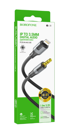 Аудиокабель AUX - Lightning Borofone BL19 Jack 3.5 мм черный 1 м