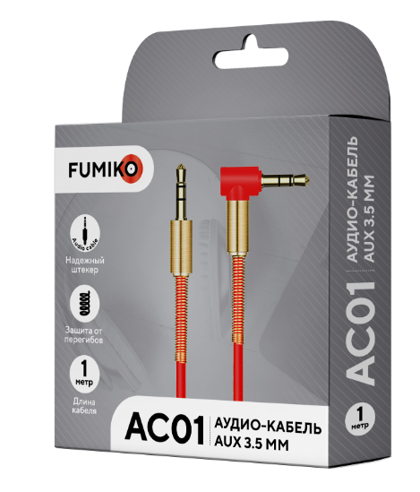 Аудиокабель AUX FUMIKO AC01 Jack 3.5 мм красный 1 м