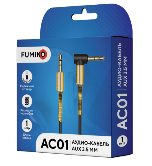 Аудиокабель AUX FUMIKO AC01 Jack 3.5 мм черный 1 м