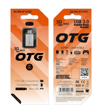 Переходник Borofone BV2 OTG USB / Micro USB серебристый