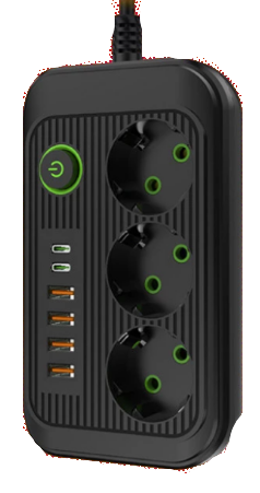 Сетевой фильтр Dream A5 4USB+2Type-C 3 розетки 10А 2500W черный 2 м