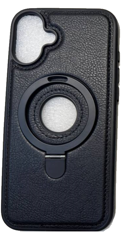 Чехол-накладка для iPhone 16 Plus "Магнитное кольцо" кожа черный