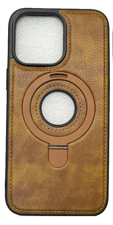 Чехол-накладка для iPhone 14 Pro Max "Магнитное кольцо" кожа коричневый