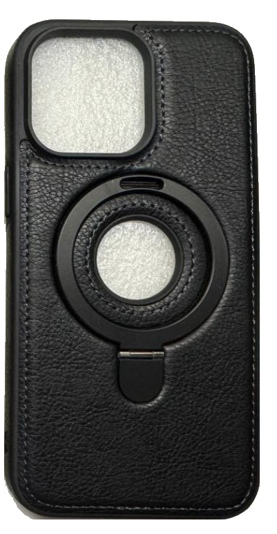 Чехол-накладка для iPhone 15 Pro "Магнитное кольцо" кожа черный