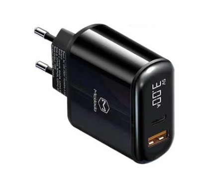 СЗУ-1USB + 1USB-C McDodo CH-7170, PD,20W с дисплеем, черный