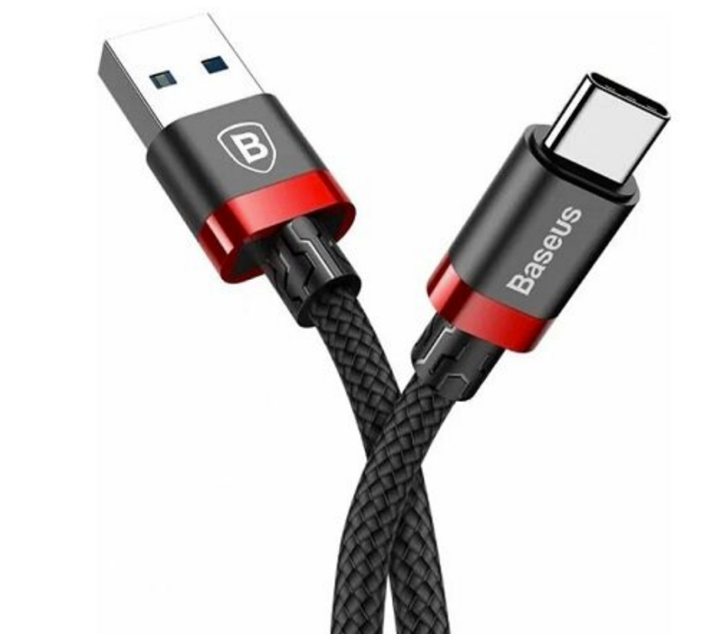 Кабель Baseus Cafule Type-C - USB черно-красный, 3A, 1м
