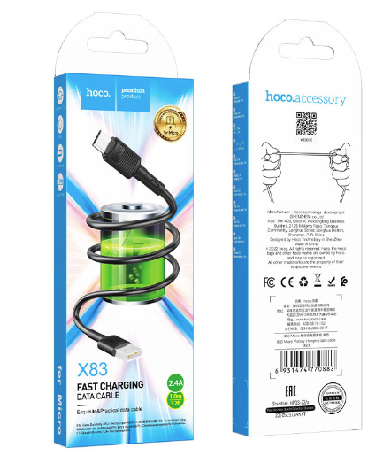 Кабель Hoco X83 Micro USB 2.4А черный 1 м