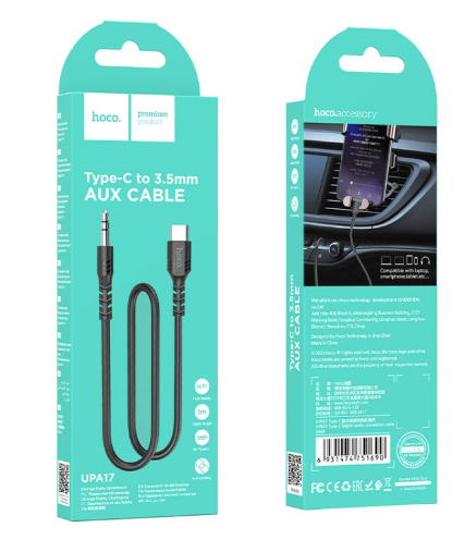 Аудиокабель AUX - Type-C Hoco UPA17 Jack 3.5 мм черный 1 м