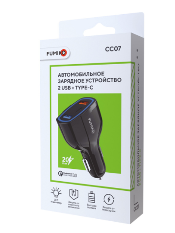 Автомобильное зарядное устройство FUMIKO CC07 QC 2USB+1Type-C черное