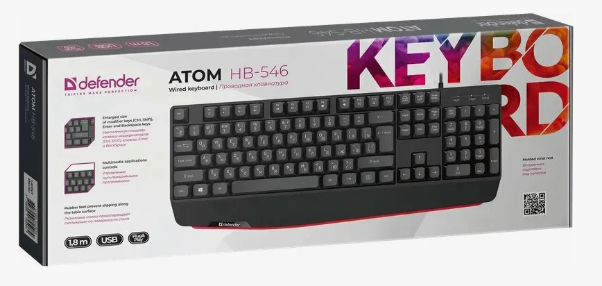 Проводная Клавиатура USB Defender Atom HB-546 RU черная