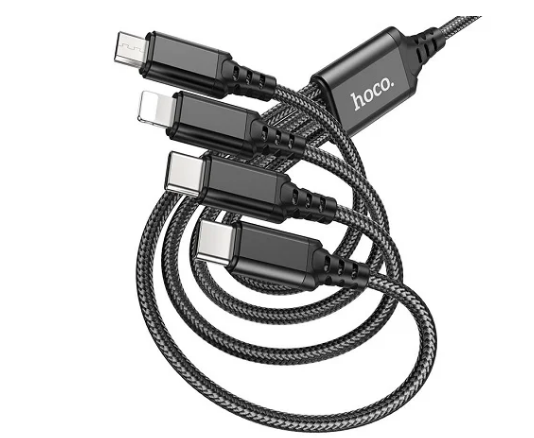 Кабель 4в1 Hoco X76 Type-C+Type-C+iP+Micro - USB, черный