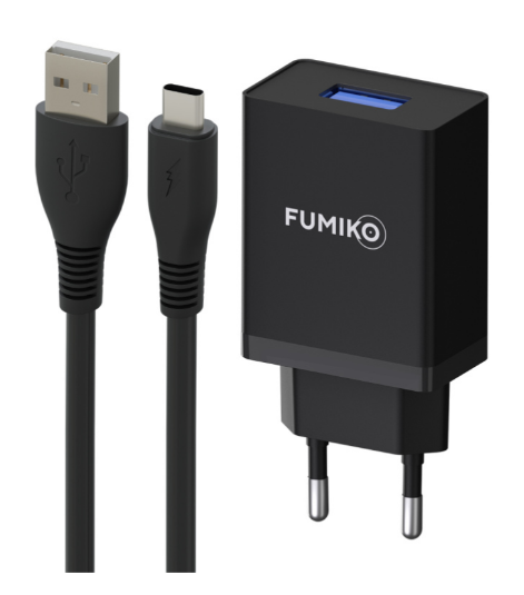 Зарядное устройство FUMIKO CH12 1USB 2.4А c кабелем Type-C черное