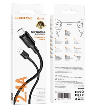 Кабель USB - MicroUSB BOROFONE BX111, (черный) 1м, 60W