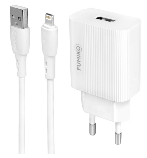 Зарядное устройство FUMIKO CH01 2.4А c Lightning белое