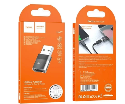 OTG Hoco UA17 USB папа to Type-C мама USB2.0 черный