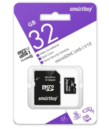 Карта памяти MicroSD 32GB Smart Buy Class 10 UHS-I V10 для видеонаблюдения + SD адаптер