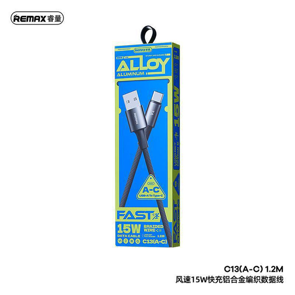 Кабель Remax C13 USB - Type-C 15W черный, 1.2м