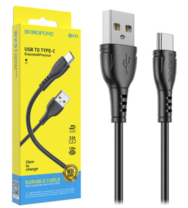 Кабель Borofone BX51 Type-C - USB 3А черный