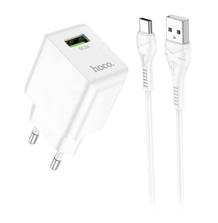 Сетевое зарядное устройство USB Hoco C98A (18W, QС3.0, кабель Type-C) Белый