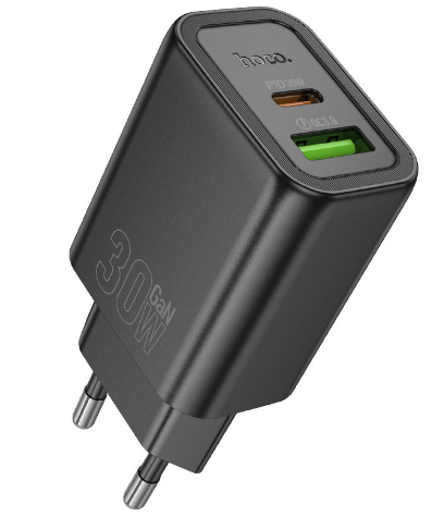 СЗУ-1USB + 1USB-C Hoco N63 , PD30W, QC3.0, черный