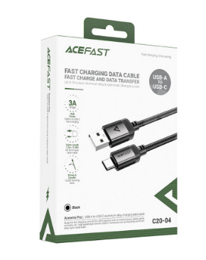 Кабель USB - Type-C Acefast C20-04 (3A, оплетка нейлон, 1.2 м) Черный