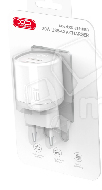 СЗУ  USB - Type-C XO L151 (30W, QС3.0, PD, 2 порта) Белый