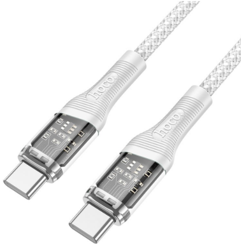 Кабель Type-C - Type-C Hoco U111 (5A, 60W, оплетка нейлон, 1.2 м) Серый