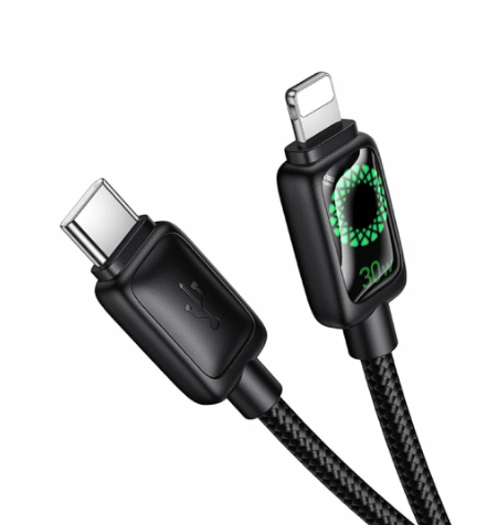 Кабель Type-C - Lightning Hoco U146 (3A, 30W, PD, оплетка нейлон, 1.2 м) Черный